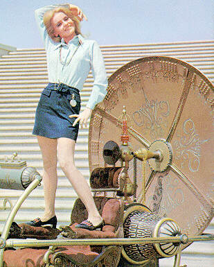 Young woman standing on the Time Machine year 1970 or 1971